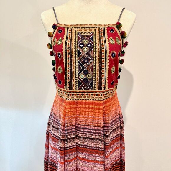 Free People Regina Mosaic embellished Ethnic Midi Designer Boho Chic Long Dress - Picture 5 of 16